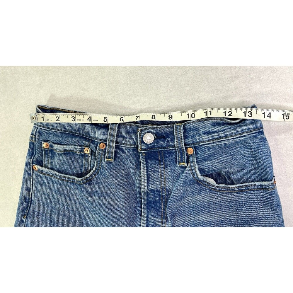 Levi's Premium Jeans Womens 27 Ribcage Straight Ankle Blue Denim Pants Raw Hem - Picture 9 of 12